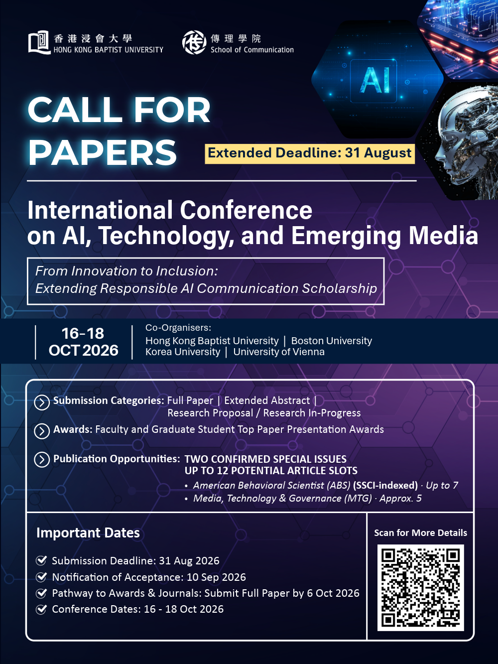Call for Papers -  International Conference on AI, Technology, and Emerging Media (16 -18 Oct 2026)